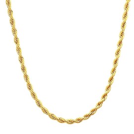 Hrglen 14K Solid Yellow Gold Rope Chain with Diamond Cut Design, Available in 1.5mm to 4.2mm, 16-30 Inches, Gift for Men & Women (1.5mm, 18inch)