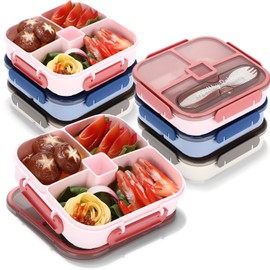Acellegic 6 Pcs Large Bento Box for Adult 1100 ml 3 Compartment Leak Proof Lunch Box with Spoon and Lid Airtight Packing Food Storage Container for Meal Prep Microwave/dishwasher/freezer Safe