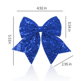 Large Sequin Cheer Bow Clip Blue Glitter Hair Bows for Women Girls 7 Inch Cheerleading Clips for Women Cheerleaders Bows for Hair Clip Cheerleading Hair Accessories for Women Teen Girls