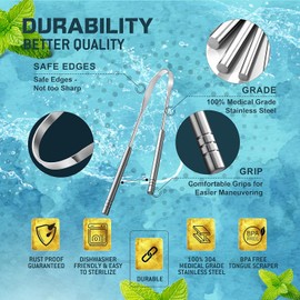 DERDOUT Tongue Scraper 2 -Tongue Scraper Metal Stainless Steel Tongue Scrapers for Adults Restore Fresh Breath Improve Taste and Oral Health with Our Tongue Cleaners Suitable for Men & Women Personal Hygiene