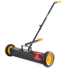 Pyle 24” Rolling Magnetic Sweeper with Adjustable Handle - Strong and Durable Metal Construction, Heavy-Duty Cleaning, Metal Pickup for Industrial and Commercial Use (Black and Orange)