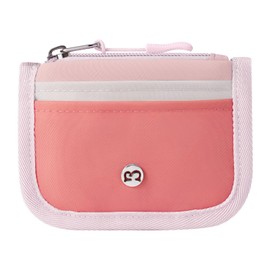 Babysun Mini Rfid Card Holder Slim Wallet with Change Zipper Pocket/3 Crad Slots/Key Ring, Small Wallet Thin Credit Card Wallet for Women & Men Pink Orange