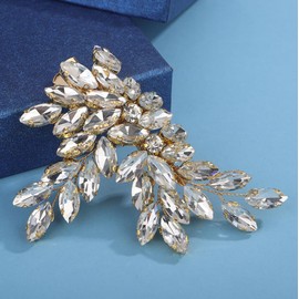 Wekicici Bride Rhinestone Wedding Hair Clips Bridal Crystal Hair Barrette Gold Flower Crystal Hair Pins Sparkly Hair Accessories for Women Wedding Head Piece (Gold)
