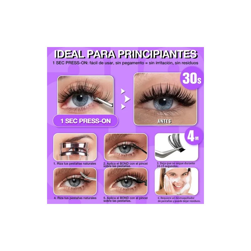 Juego De 140 Pestañas Postizas Autoadhesivas Con Rizo En Forma
