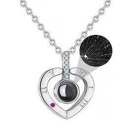 I Love You Necklace 100 Languages Necklaces Projection Heart Pendant Necklace Anniversary Birthday Gifts for Women Girlfriend Her Wife (B: Silver Projection Necklace)