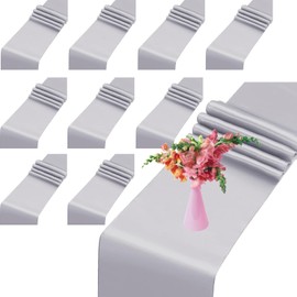 10 Pcs Silver Satin Table Runner 12 x 108 inches Long,Smooth Table Runner fit Rectange and Round Table Decorations for Birthday Parties, Graduations,Wedding,Banquets