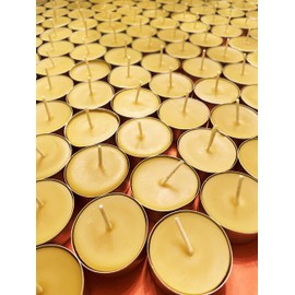 100 Tealight Beeswax Candles BULK 100% Natural Handcrafted in USA/Aluminum Cup Tea Lights/Wedding/Event/Party/Holiday/Clean Burning Emergency Candle/Unscented/Allergy Friendly/Natural Honey Aroma
