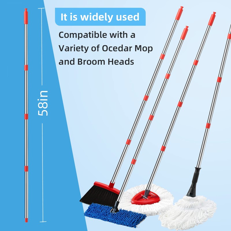 4-Section Spin Mop Replacement Handle，2.5-to-5 Foot Mop Stick Compatible with