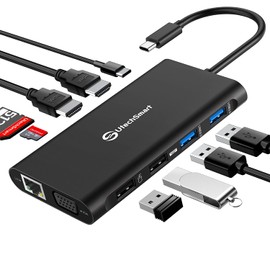 Docking Station, UtechSmart Triple Monitors USB C Laptop Docking Station, 11-1 USB C Dock mit 2 HDMI, VGA, PD3.0, SD TF Card Slot, 4 USB Ports USB-C Adapter Kompatibel für MacBook & Windows(Schwarz)