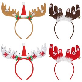 Frcolor Christmas headbands, Christmas reindeer headbands, hair bands, hair band, Christmas hats, party favours for adults and children, 4 pieces