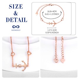 INFINIONLY Women's / Girls' Necklace Bracelets and Earrings, 925 Silver Jewellery Sets, Anchor Necklace Bracelet Earrings, Pendant Bracelets Earrings with Anchor and Infinity Symbol, Rose Gold,