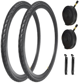 2 Pack 700x23C/25C/28C/35C/38C Bike Tires Plus Bike Inner Tubes Presta Valve 48mm or Schrader Valve 48mm Foldable Replacement Tires for Road Bicycle(700 X 35C 2 Tires 2 Tube/AV)