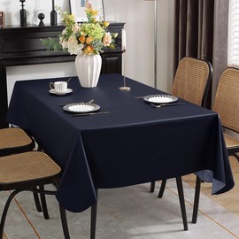 SASTYBALE Vinyl Tablecloth with Flannel Backing Waterproof Oil-Proof Plastic Tablecloths for Rectangle Tables, Wipeable PVC Table Cloths for Kitchen Dining Indoor Outdoor (Navy Blue, 60 x 120 Inch)