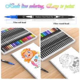 Peakness Dual Brush Pen Set, Felt Tip Pen Set, 24 Colours, Watercolour Pens with Two Tips for Bullet Journal, Hand Lettering, Colouring Books, Calligraphy, Manga Ink, Water-based Double Fibre Tip Pens