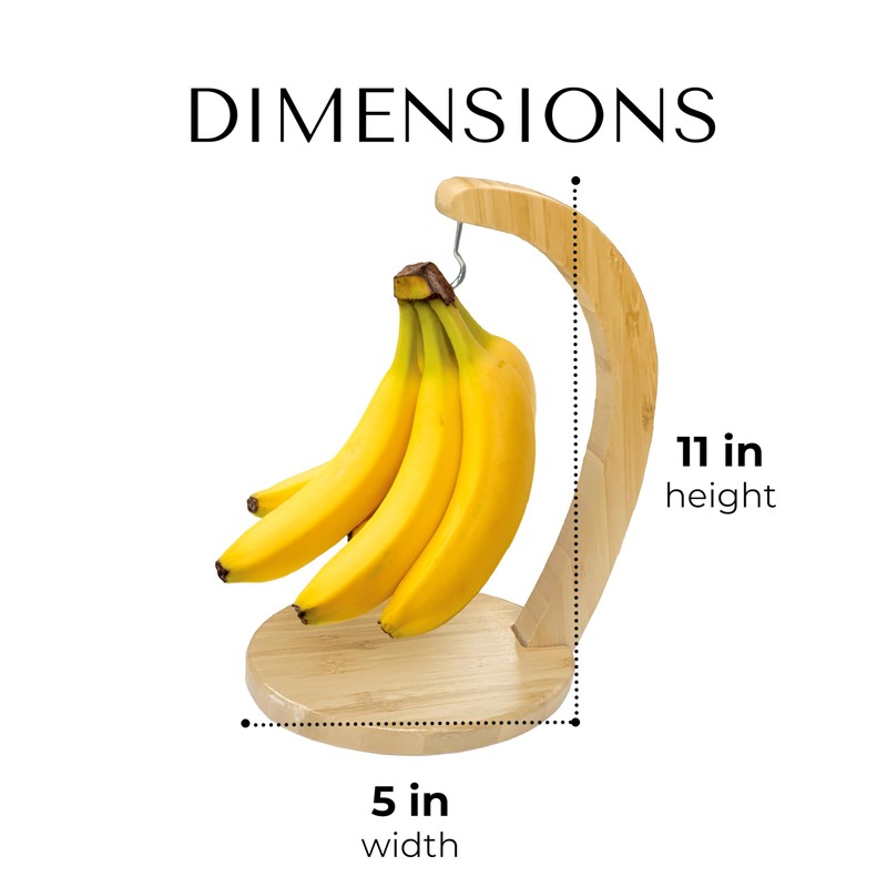 JS Gourmet Bamboo Banana Stand with Stainless Steel Hanging Hook,