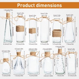 Glass Bud Vases Set of 12,Small Flower Vases for Centerpieces with Rope Mini Clear Glass Vases for Centerpieces Farmhouse Boho Centerpiece Vases Bud Vases in Bulk for Wedding,Party,Table Decor