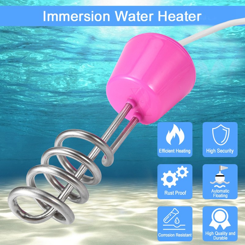 Electric Floating Immersion Water Heater Boiler with Digital Thermometer Pink