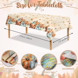 Ziliny 3 Pack Fall Thanksgiving Table Cloths 54 x 108 Inch Plastic Autumn Pumpkin Tablecloth Disposable Maple Leaves Table Cover for Thanksgiving Harvest Party Supplies Home Kitchen Decorations