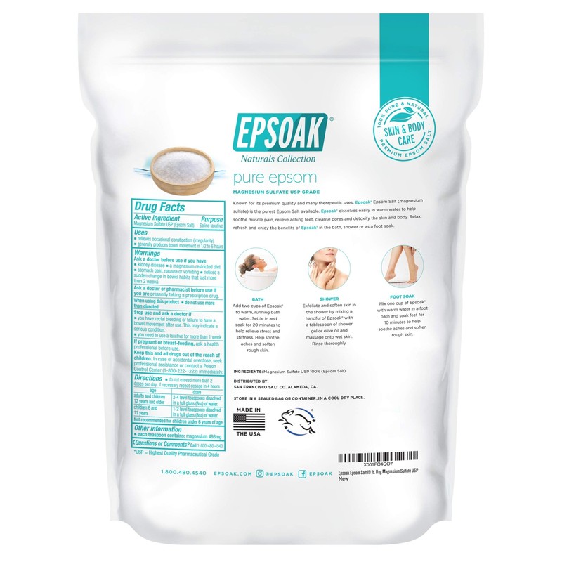 Epsoak Epsom Salt 19 lb. Magnesium Sulfate USP, Resealable Epsom