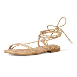 The Drop Women's Samantha Flat Strappy Lace-up Sandal, Cork, 10