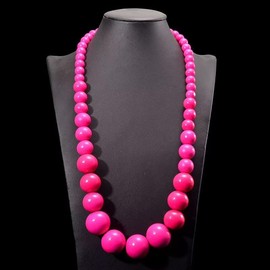 Azusa Sun Hot Pink Beaded Necklace for Women Men Colorful Bib Big Chunky Large Wooden Round Beads Strand Necklaces Costume Statement Wedding Jewelry Gift - Hot Pink