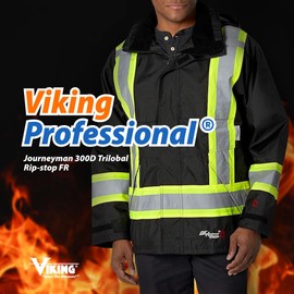 VIKING Professional Journeyman 300D Rip-Stop Fire Retardant Reflective Jacket - Fire Resistant Hi Vis Jackets for Men, Orange - X-Large