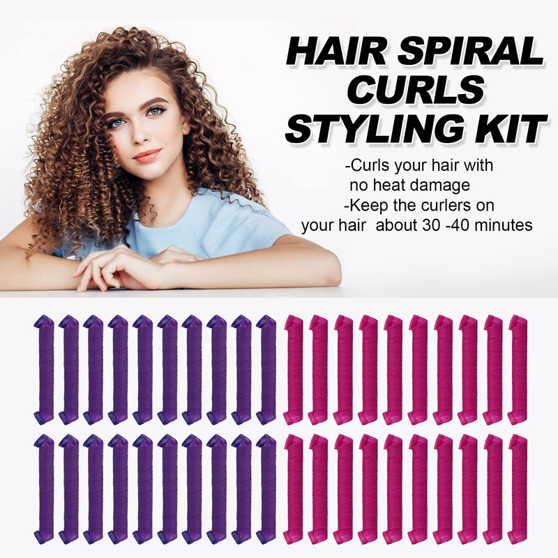 40 rizadores de pelo en espiral sin calor con 6