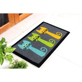 Rugsmith Gray Tufted Three Cats Coir Doormat, 18" x 30"