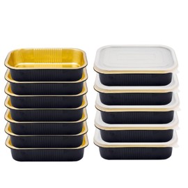 Heavy Duty Aluminum Pans with Lids Double Thick Black Gold Aluminum Foil Baking Pan Food Container for Heating Cooking Meal Prep Storage Freezer and Takeout,Party baking tray (A set of 20 pieces)