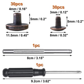 YORANYO 30Sets Chicago Screws Leather Rivets Screw Rivets Metal Studs for Clothing Chicago Binding Screws Spike and Studs for Decorate Repair Shoes Belts Bag Purse Dog Collar Clothing (Antique Copper)
