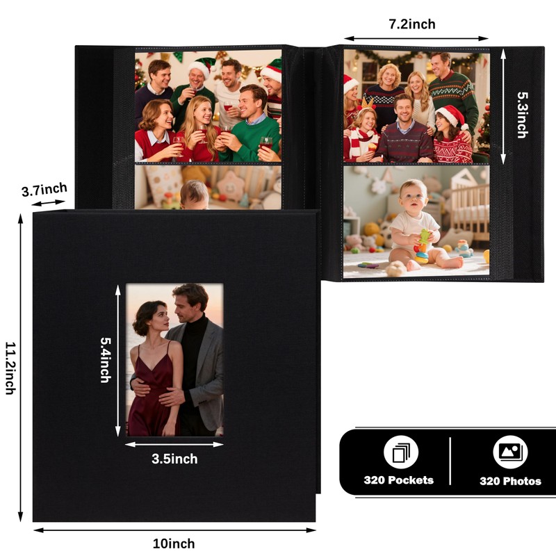 Aevdor 5x7 Photo Album, Holds 320 Photos, Linen Cover, Black
