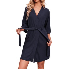 Ekouaer Bathrobe for Women, Waffle Knit Dressing Gown, Casual Robe, Wedding, Soft Lightweight Knee-Length Loungewear, S-XXL