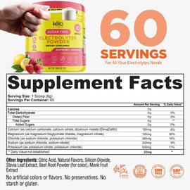 Keto Vitals Electrolitos en polvo | Electrolitos aptos para dietas cetogénicas con potasio, magnesio, sodio y calcio | Suplemento de electrolitos bebi