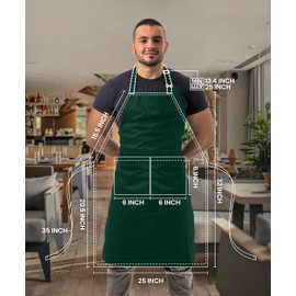 Utopia Kitchen 10 Pack Bib Apron Adjustable with 2 Pockets, Water and Oil Resistant, Cooking Kitchen Chef Apron for Women Men, Green