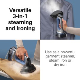 Hamilton Beach Durathon 3-in-1 Handheld Garment Steamer for Clothes & Steam Iron, 45 Second Heat-Up with 1700 Watts, 300ml Removable Water Tank, 27 Minutes of Steam, Auto Shutoff, Gray & Blue (11559)
