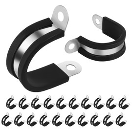 JDHGSHL 20 Pcs 3/8 Inch 304 Stainless Steel Cable Clamp, Rubber Cushioned Insulated Clamp, Conduits Pipe Strap Clamps for Pipe Fixing on Various Surfaces