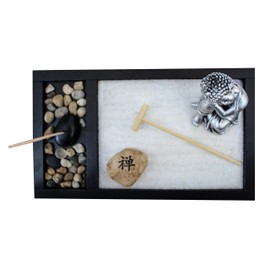 Royal Brands Zen Garden Deluxe Desk Meditation Garden - Buddha Statue, Rake-Sand-Rocks & Incense Holder with Incense - Peace & Tranquility
