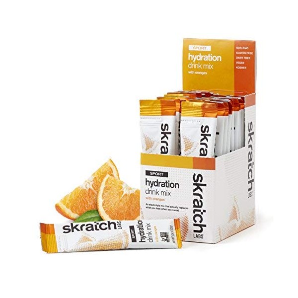 SKRATCH LABS Sport Hydration Drink Mix, Oranges (20 single serving packets) - Natural, Electrolyte Powder Developed for Athletes and Sports Performance, Gluten Free, Vegan, Kosher