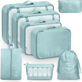 DAHAN 8PCS Organizadores de Viaje para Maletas, Bolsas de Equipaje Impermeable Cubo Embalaje de Viaje Bolso de Almacenamiento a Ropa, Zapato, Cosmético y Accesorio, Organizador de Maleta Bolsa (azul)