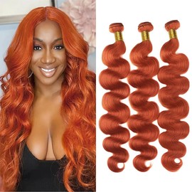 Ginger Orange Body Wave Bundles Color #350 Human Hair Bundles Orange Body Weave Human Hair Bundles Brazilian Remy Hair Extensions Wet and Wavy Bundles Silky and Soft for Black Women (22 24 26 Inch)