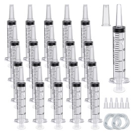 20 Pack 20ml Plastic Syringe Large Syringes Catheter Tip Sterile Individual Wrap with Tip Cap Adapter Soft Tube,Measurement for Scientific Labs,Measuring Liquids,Pet Feeding,Oil or Glue