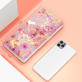 TMOODEL Wallet Women, Cute Marble RFID Blocking Credit Card Holder for Women, Slim Thin Leather Bifold Ladies Purse, Clutch Billfold Card Holder Wallets with 11 Card Slots & ID Window, Pink Gold