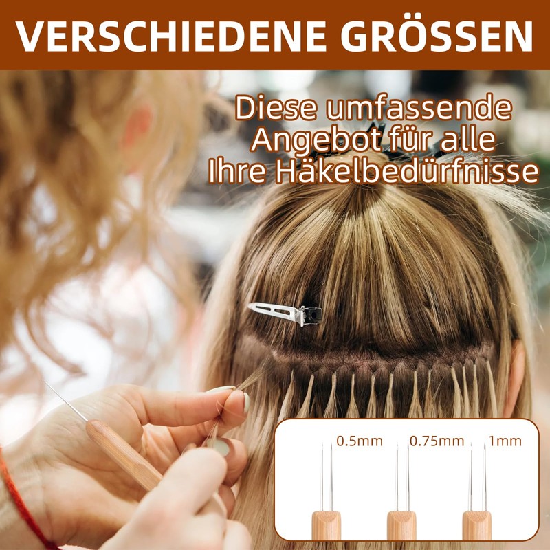 9 pieces dreadlock crochet hook for hair, 0.5/0.75/1 mm crochet