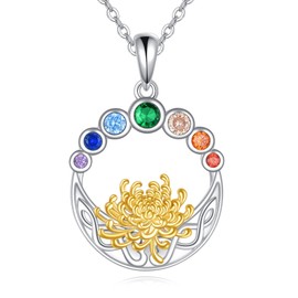 AXELUNA Chrysanthemum Celtic Knot Necklace 925 Sterling Silver Chakra Necklace Chrysanthemum Jewelry for Women