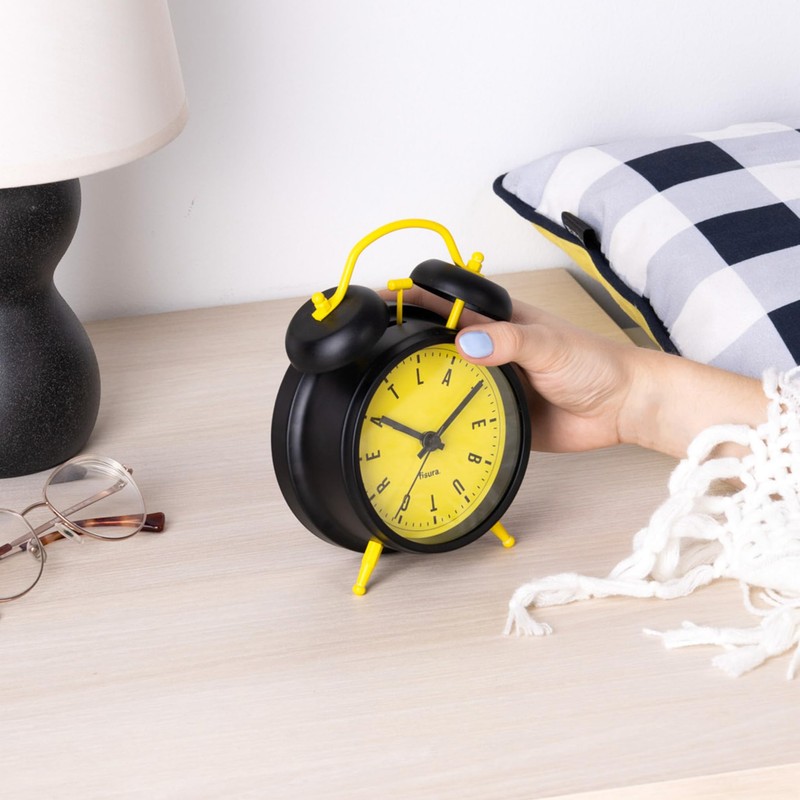 FISURA Analogue Alarm Clock, Black/Yellow, Standard