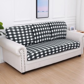 hyha Printing Sofa Couch Cushion Covers, Replacement Individual Seat Cushion Covers, Magic Sofa Covers Washable for Sectional Pets, Pattern Sofa Slipcovers (1 Cushion Sofa, Grey White Plaid)