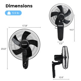 Fanspex 16" Wall Mounted Fan with Auto-oscillation, Timer, Adjust Wind Tilt for Home Garage Workshop Greenhouse Cooling & Air Circulation