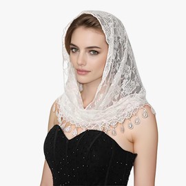 MAIRY Catholic Chapel Mantilla Veil Mass Lace Veil Spanish Head Scarf Religious Orthodox Veils Church Wedding Veil (White) 148004