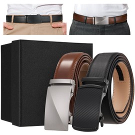 Lukovee Cinturón Hombre De Cuero, 2PCS Cinturones Hombre Piel Ajustable con Hebilla, Casual Cinturón para Pantalone Jeans, Empresarial Cinturone para Ropa de Trabajo, Hombres Regalo De Día del Padres