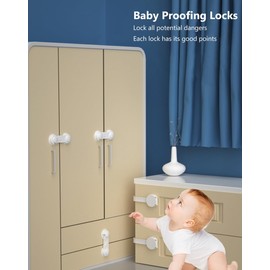 RINGSUN Child Safety Locks, 4-Pack Child Locks for Cabinets and Drawers, Baby Proofing Buckle Strap for Baby Safety, White